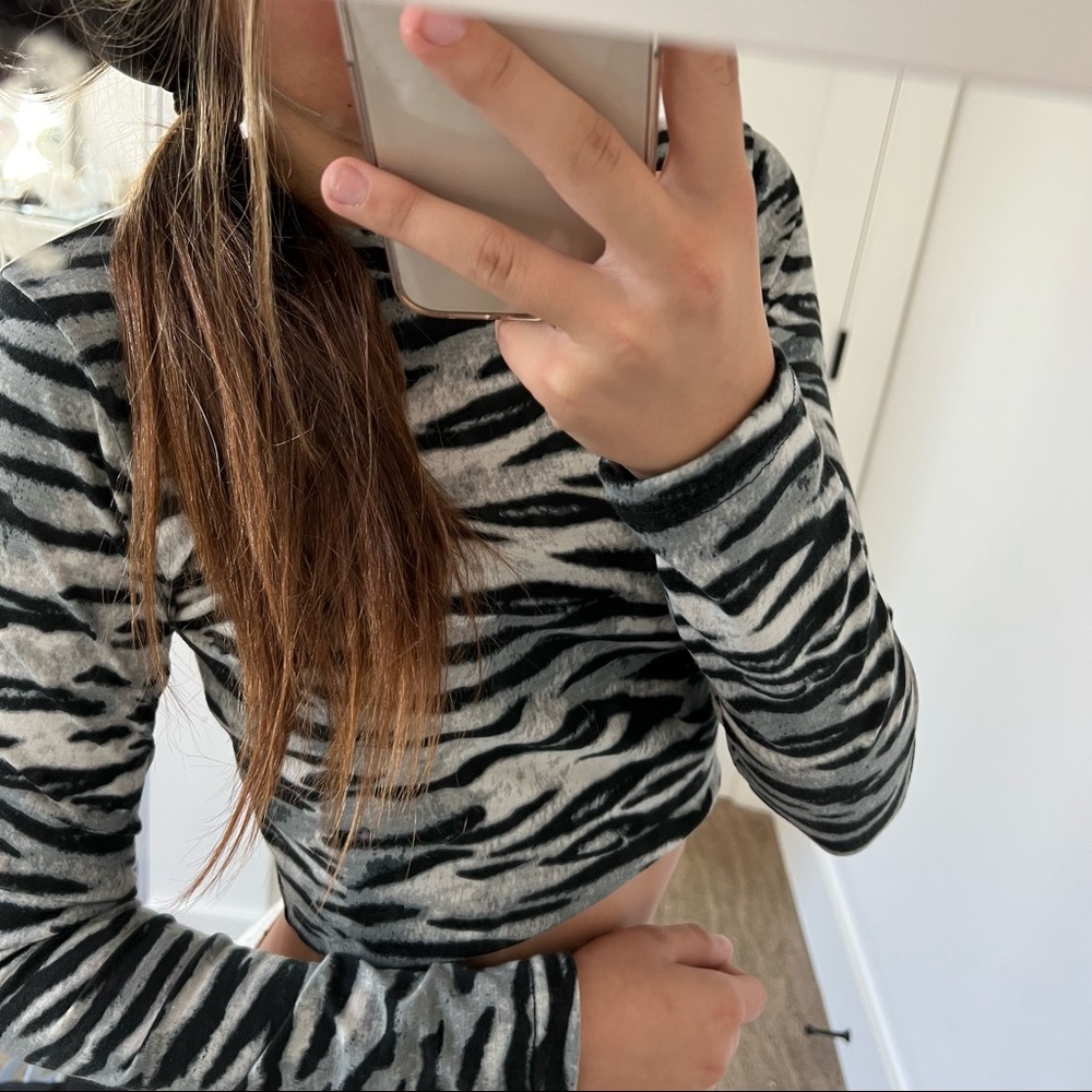 Zebra Long Sleeve Crop Top With Black Stripes
